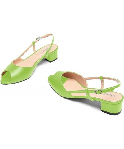 Womens Dress Solid Matte Peep Toe Adjustable Strap Dating Buckle Block Low Heel Pumps Shoes 1.5 Inch Lime Green $35.62 Pumps