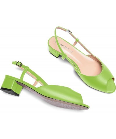 Womens Dress Solid Matte Peep Toe Adjustable Strap Dating Buckle Block Low Heel Pumps Shoes 1.5 Inch Lime Green $35.62 Pumps