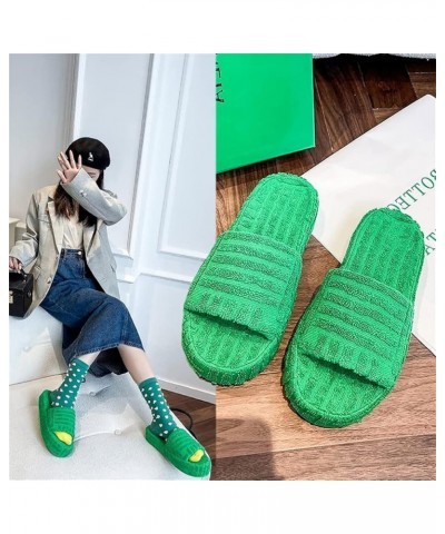 Women's Solid Color Platform Slippers, Terry Cloth Open Toe Slippers, Womens Terry Towelling Slider Slippers 39 Green $16.23 ...