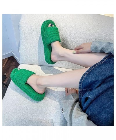 Women's Solid Color Platform Slippers, Terry Cloth Open Toe Slippers, Womens Terry Towelling Slider Slippers 39 Green $16.23 ...