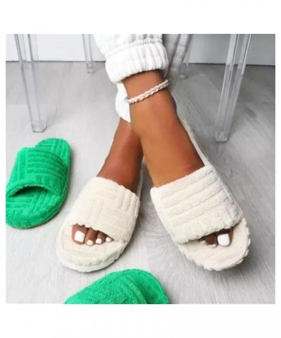 Women's Solid Color Platform Slippers, Terry Cloth Open Toe Slippers, Womens Terry Towelling Slider Slippers 39 Green $16.23 ...