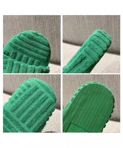 Women's Solid Color Platform Slippers, Terry Cloth Open Toe Slippers, Womens Terry Towelling Slider Slippers 39 Green $16.23 ...