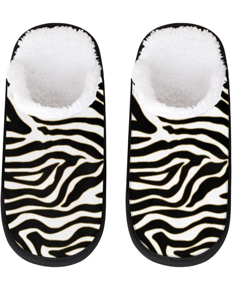 House Slippers for Women Men, Black White Zebra Print House Slippers Animal Zebra Print Spa Slippers Non-Slip Warm Home Shoes...