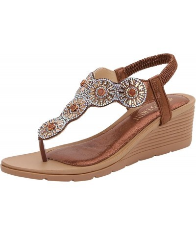 espadrille sandal slides for women Bohemia Womens Crystal Wedges Sandals Beach Flops Flip Casual Shoes Z 14-brown $14.41 Sandals