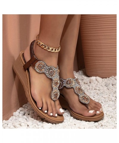 espadrille sandal slides for women Bohemia Womens Crystal Wedges Sandals Beach Flops Flip Casual Shoes Z 14-brown $14.41 Sandals