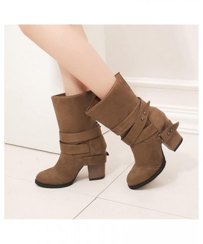 Retro Cowboy Ankle Boots Women's Calf Boots with Buckle Autumn Winter Worker Booties Warm Suede Slip-On Boots Women High Heel...