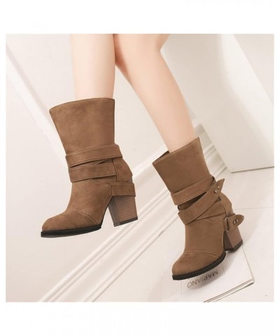 Retro Cowboy Ankle Boots Women's Calf Boots with Buckle Autumn Winter Worker Booties Warm Suede Slip-On Boots Women High Heel...