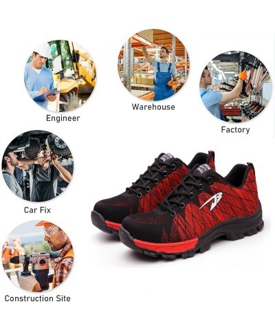 Men's Safety Toe Athletic Work Shoe,Lightweight Safety Shoes Slip Resistant Work Sneaker Breathable Puncture Proof Shoes, Red...