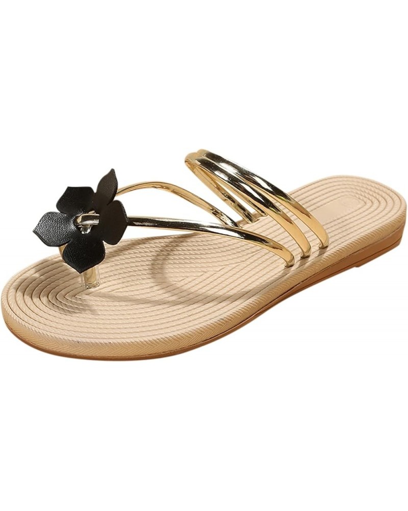 Women Floral Decorative Flat Sandals Minimalist No Slip Thong Sandals Summer Breathable Slip on Quick Drying Gold $12.87 Sandals