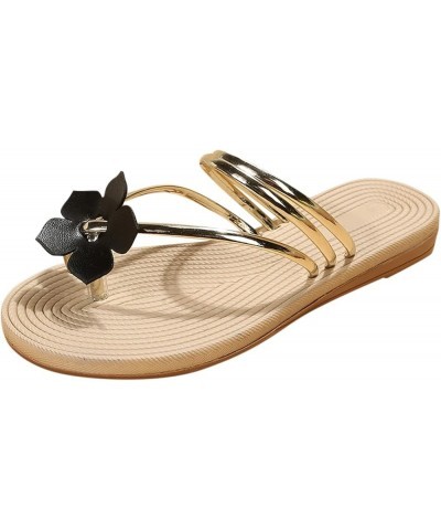 Women Floral Decorative Flat Sandals Minimalist No Slip Thong Sandals Summer Breathable Slip on Quick Drying Gold $12.87 Sandals