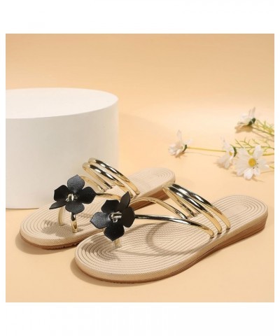 Women Floral Decorative Flat Sandals Minimalist No Slip Thong Sandals Summer Breathable Slip on Quick Drying Gold $12.87 Sandals