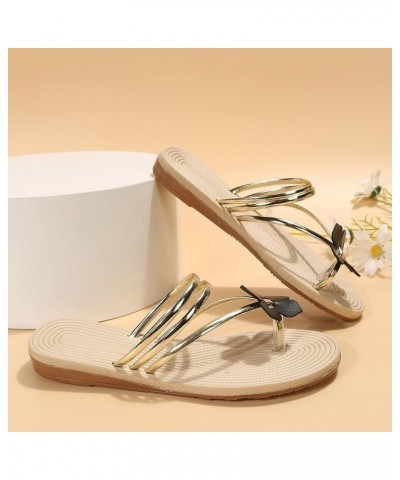 Women Floral Decorative Flat Sandals Minimalist No Slip Thong Sandals Summer Breathable Slip on Quick Drying Gold $12.87 Sandals