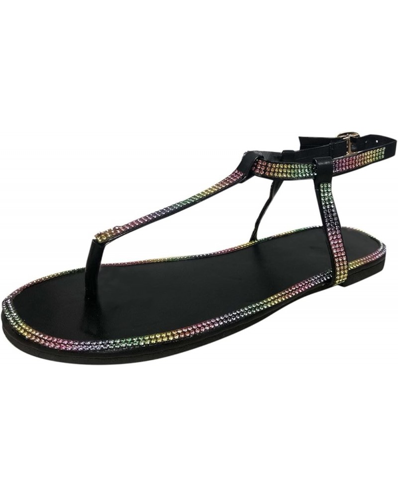 Women's Colorful Rhinestones Sandal Fashion Spring and Summer Women Sandals Casual Style Buckle Strap Flat Flip Multicolor 6....