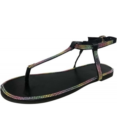 Women's Colorful Rhinestones Sandal Fashion Spring and Summer Women Sandals Casual Style Buckle Strap Flat Flip Multicolor 6....