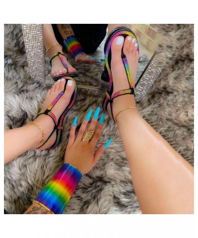 Women's Colorful Rhinestones Sandal Fashion Spring and Summer Women Sandals Casual Style Buckle Strap Flat Flip Multicolor 6....