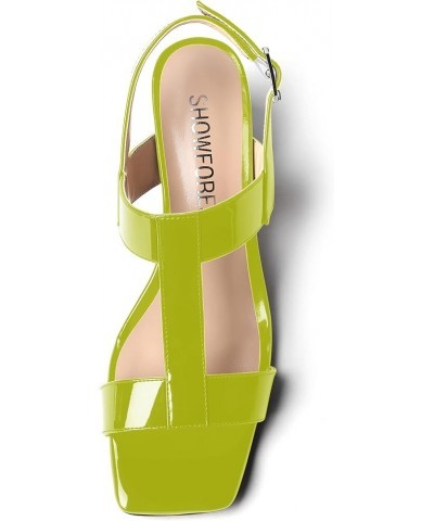 Women's Wedding Open Toe Solid Buckle Slingback Patent Dress Square Toe Block High Heel Pumps Shoes 3.3 Inch Yellow Green $35...