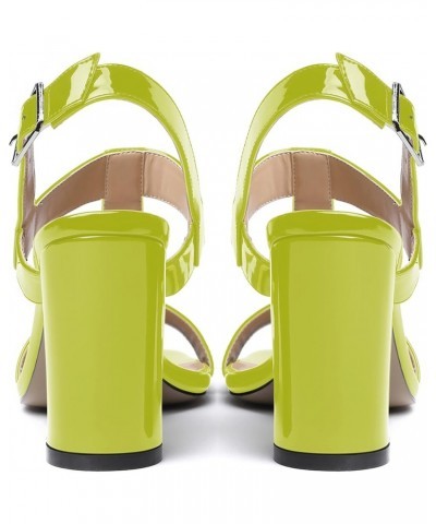 Women's Wedding Open Toe Solid Buckle Slingback Patent Dress Square Toe Block High Heel Pumps Shoes 3.3 Inch Yellow Green $35...