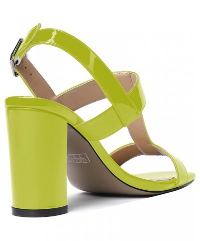 Women's Wedding Open Toe Solid Buckle Slingback Patent Dress Square Toe Block High Heel Pumps Shoes 3.3 Inch Yellow Green $35...