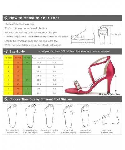 8.5Cm Women's Open Toe High Heel Pumps Satin Ankle Straps Buckle Stiletto Heel Cross Strap Wedding Shoes with Rhinestones Red...