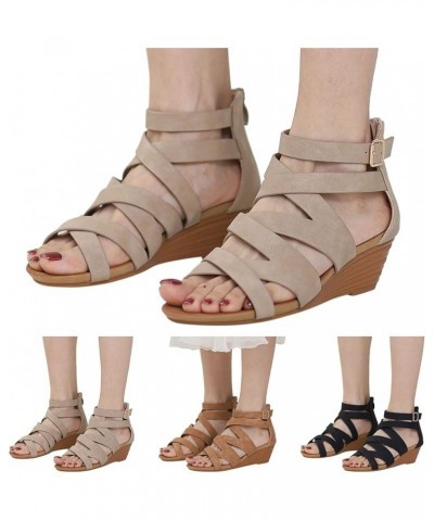 Women's Wedges Platform Sandals Fashion Spring and Summer Women Sandals Wedge Heel and Open Toe Hollow Breathable and (Khaki,...