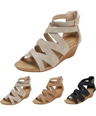 Women's Wedges Platform Sandals Fashion Spring and Summer Women Sandals Wedge Heel and Open Toe Hollow Breathable and (Khaki,...