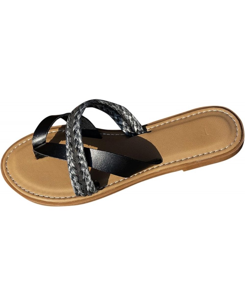 Womens Sandals Shoes Comfort Walking with Non Slip on Casual Summer Beach Shoes Women's Flat Sandals Black Black $12.83 Sandals