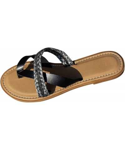 Womens Sandals Shoes Comfort Walking with Non Slip on Casual Summer Beach Shoes Women's Flat Sandals Black Black $12.83 Sandals