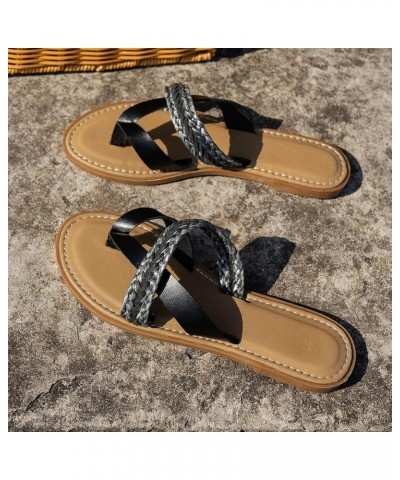 Womens Sandals Shoes Comfort Walking with Non Slip on Casual Summer Beach Shoes Women's Flat Sandals Black Black $12.83 Sandals