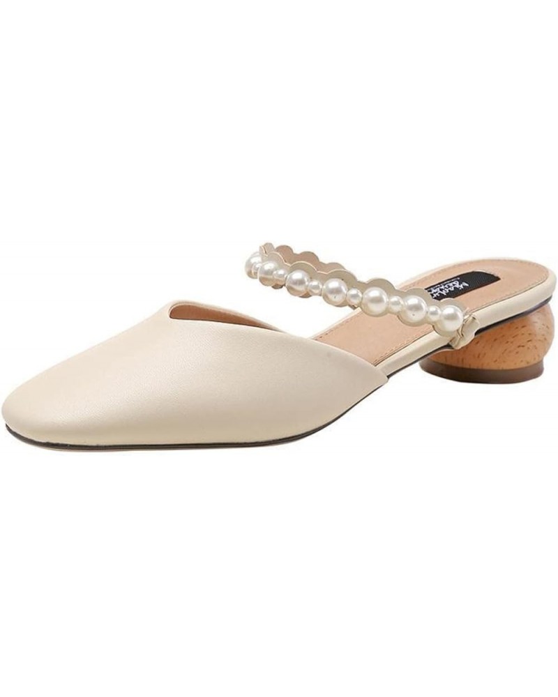 Womens Slingback Shoes Square Toe Pearl Straps Comfortable Mary Jane Slip-On Slides Loafers Shoe for Dress Party Beige $23.52...