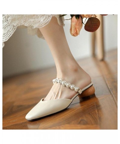 Womens Slingback Shoes Square Toe Pearl Straps Comfortable Mary Jane Slip-On Slides Loafers Shoe for Dress Party Beige $23.52...