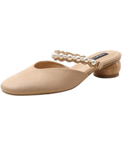 Womens Slingback Shoes Square Toe Pearl Straps Comfortable Mary Jane Slip-On Slides Loafers Shoe for Dress Party Beige $23.52...