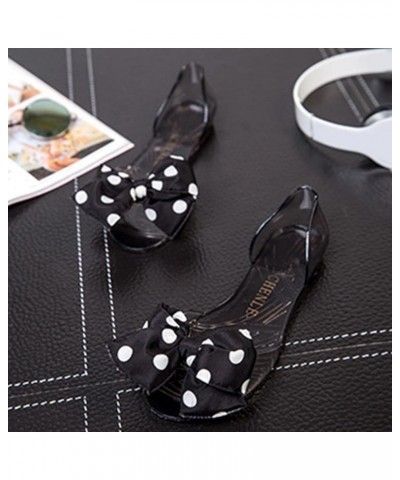 Women Bow Jelly Sandals Clear Slides Summer Beach Slippers Polka Dots Bow Flat Peep Toe Sandals Beach Casual Shoes Ladies Sli...