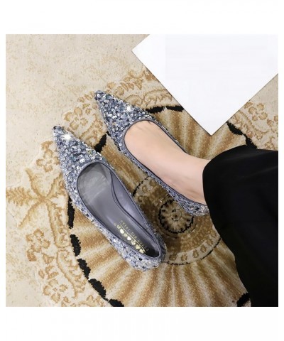 Women's Pointed Toe 4.5CM Sparkly Prom High Heel Slip On Party Wedding Office Low Kitten Heels Shoes Silver $30.48 Pumps