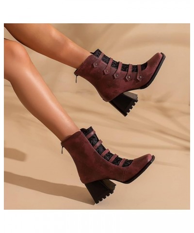 Fashion Casual Faux Fur Lined Ankle Boots with Pointed Toe and Stilettos for Women Red $27.93 Boots