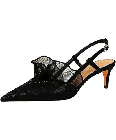 Women's Pumps 313A5 Closed Toe 2'' Stiletto Mid Heel Lace Pumps Sandals Shoes Black $32.47 Pumps