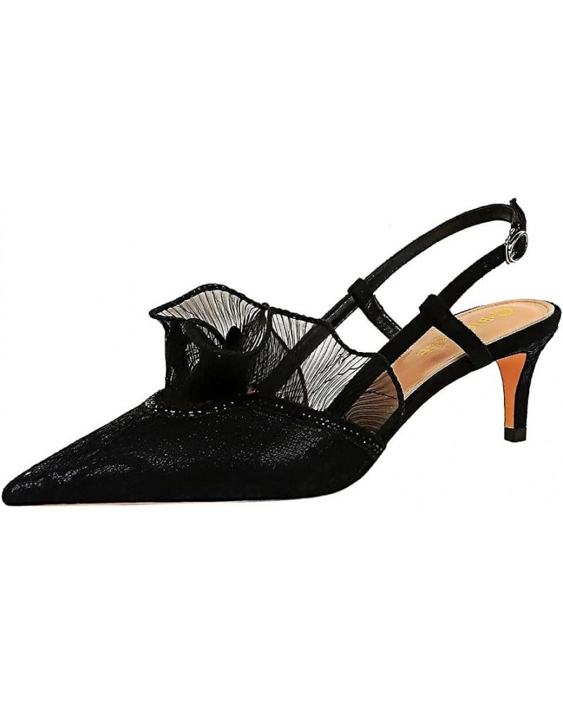 Women's Pumps 313A5 Closed Toe 2'' Stiletto Mid Heel Lace Pumps Sandals Shoes Black $32.47 Pumps