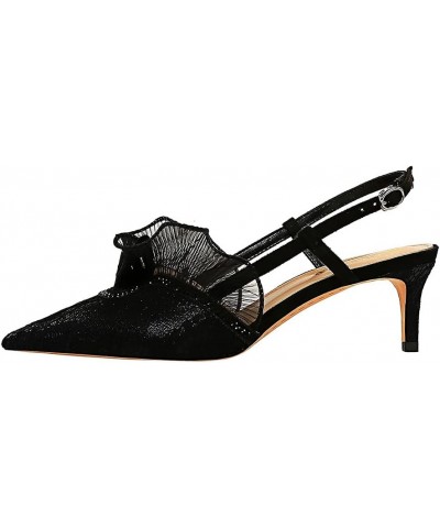 Women's Pumps 313A5 Closed Toe 2'' Stiletto Mid Heel Lace Pumps Sandals Shoes Black $32.47 Pumps