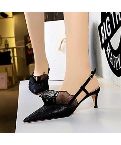 Women's Pumps 313A5 Closed Toe 2'' Stiletto Mid Heel Lace Pumps Sandals Shoes Black $32.47 Pumps