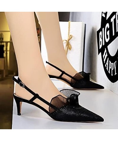 Women's Pumps 313A5 Closed Toe 2'' Stiletto Mid Heel Lace Pumps Sandals Shoes Black $32.47 Pumps