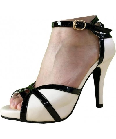 Peep Toe Heels for Women Sexy Strappy High Heels Ankle Strap Heeled Sandals Ivory $17.09 Sandals