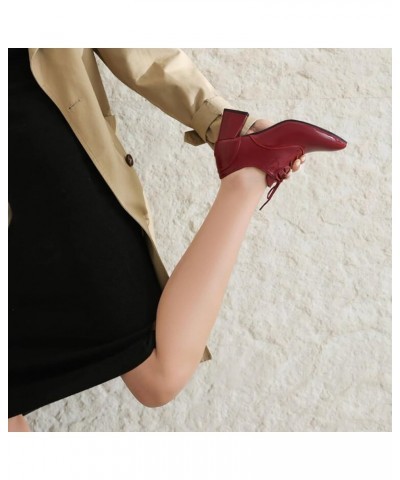 Chunky Block Heel Lace Up Loafers for Women Comfortable Pointed Closed Toe Ankle Booties Vintage Matte Leather Pumps Office L...