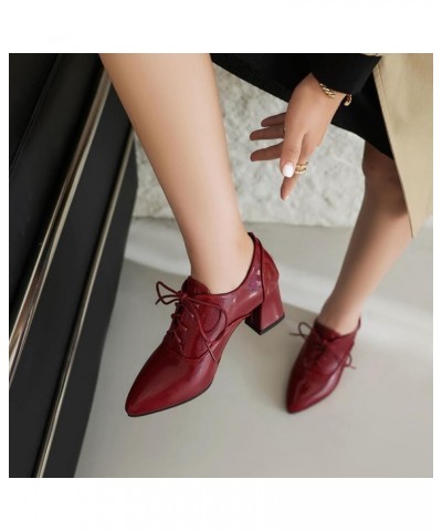 Chunky Block Heel Lace Up Loafers for Women Comfortable Pointed Closed Toe Ankle Booties Vintage Matte Leather Pumps Office L...