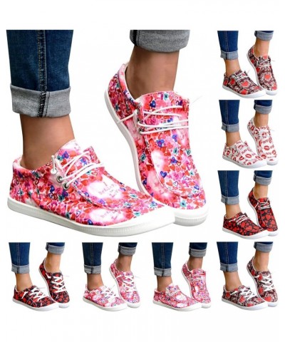 Women's Canvas Shoes Valentine's Day Lace-Up Loafers Love Heart Print Sneaker Comfortable Lightweight Walking Shoes B-red $16...