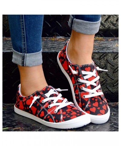 Women's Canvas Shoes Valentine's Day Lace-Up Loafers Love Heart Print Sneaker Comfortable Lightweight Walking Shoes B-red $16...