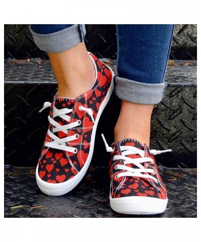 Women's Canvas Shoes Valentine's Day Lace-Up Loafers Love Heart Print Sneaker Comfortable Lightweight Walking Shoes B-red $16...