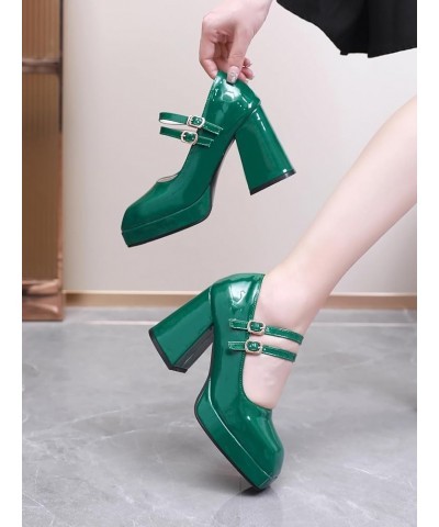 Womens DC749 Closed Toe Low Cut Uppers Platform Pu High Chunky Pumps Green $40.41 Pumps