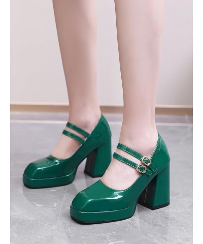 Womens DC749 Closed Toe Low Cut Uppers Platform Pu High Chunky Pumps Green $40.41 Pumps