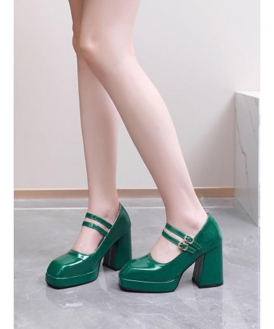 Womens DC749 Closed Toe Low Cut Uppers Platform Pu High Chunky Pumps Green $40.41 Pumps