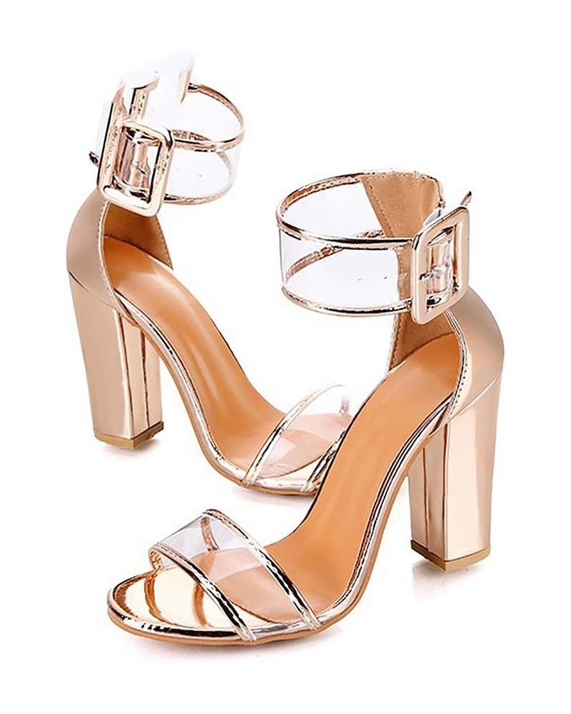 LONG-M Sandals Summer Transparent High-Heeled Fashion Chunky Buckle Women's Shoes Big Size Wedding Shoes High Heels 40 Gold $...