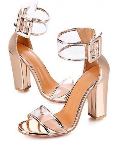 LONG-M Sandals Summer Transparent High-Heeled Fashion Chunky Buckle Women's Shoes Big Size Wedding Shoes High Heels 40 Gold $...